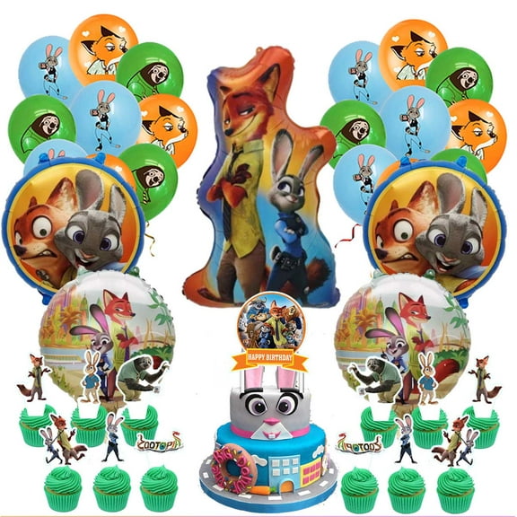 Zootopia Balloons Cake Topper Party Supplies Birthday Set Decorations Kit Fans