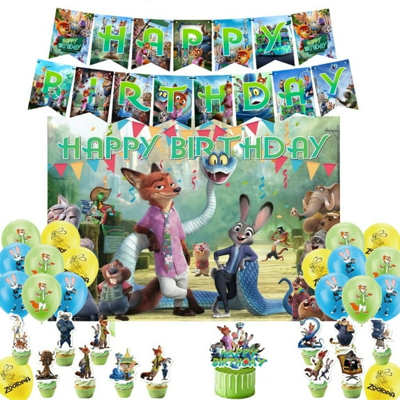 Zootopia Birthday Decorations,Zootopia Party Supplies Set Include Banner, Backdrop, Balloons, Cake Cupcake Toppers, Party Decor Kit.