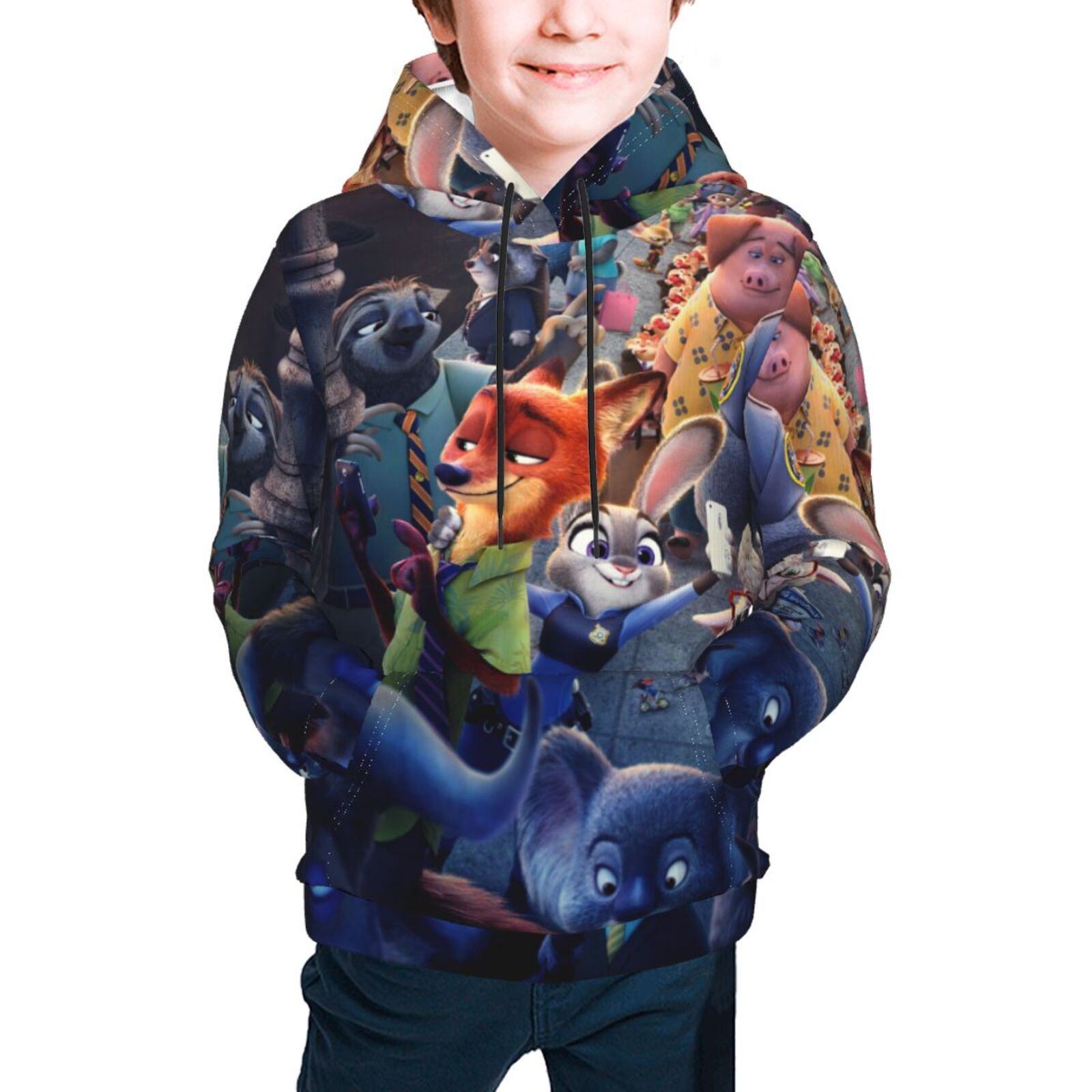 Zootopia Cartoon Hoodie for Teen Boys Girls, Anime 3D Print Graphic Long Sleeve Hooded Sweatshirt Casual Kids Pullover Tops with Pocket