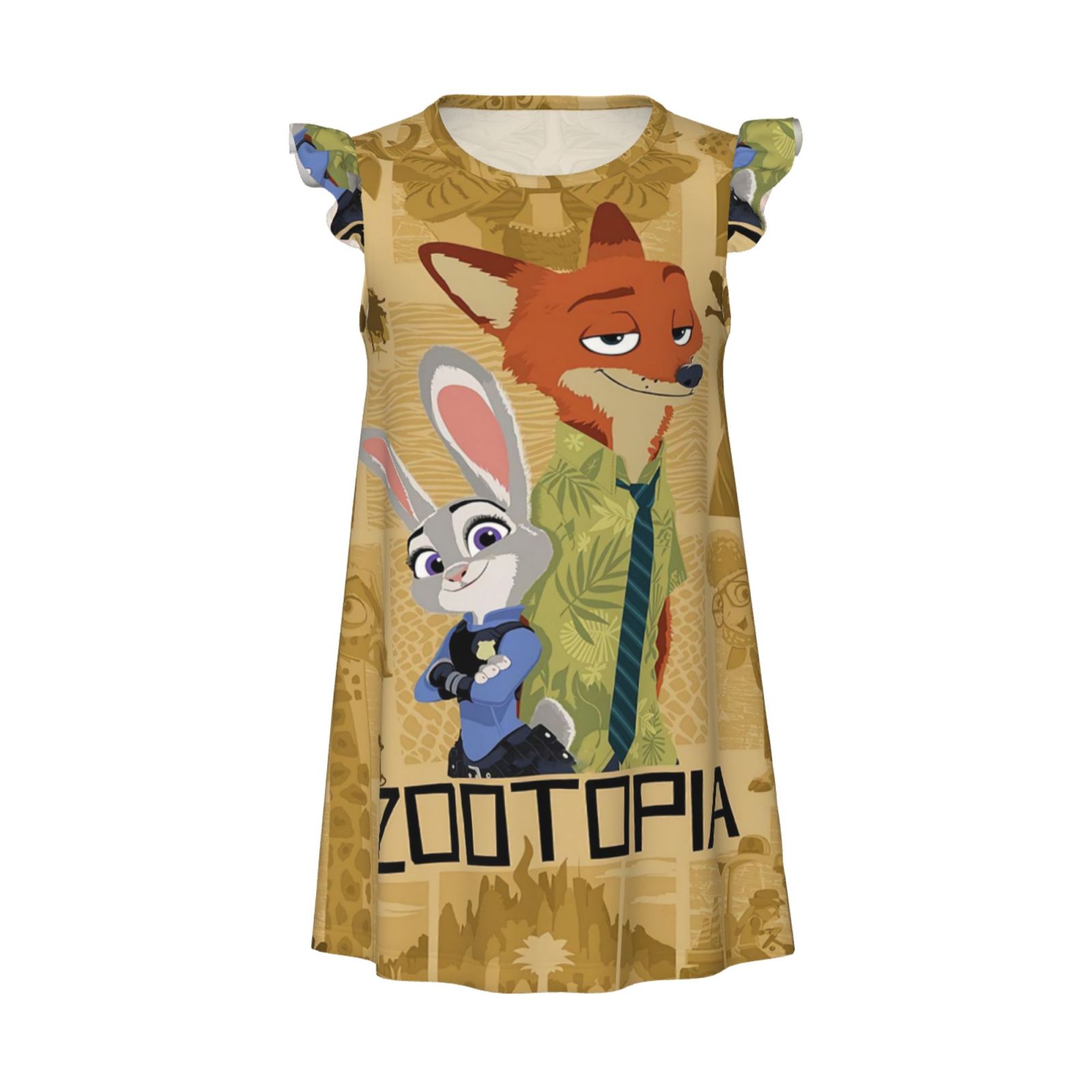 Zootopia Little Girls Nightgown Cartoon Flutter Sleeves Night Dress Pajamas Summer Casual Kids Toddler Sleepwear