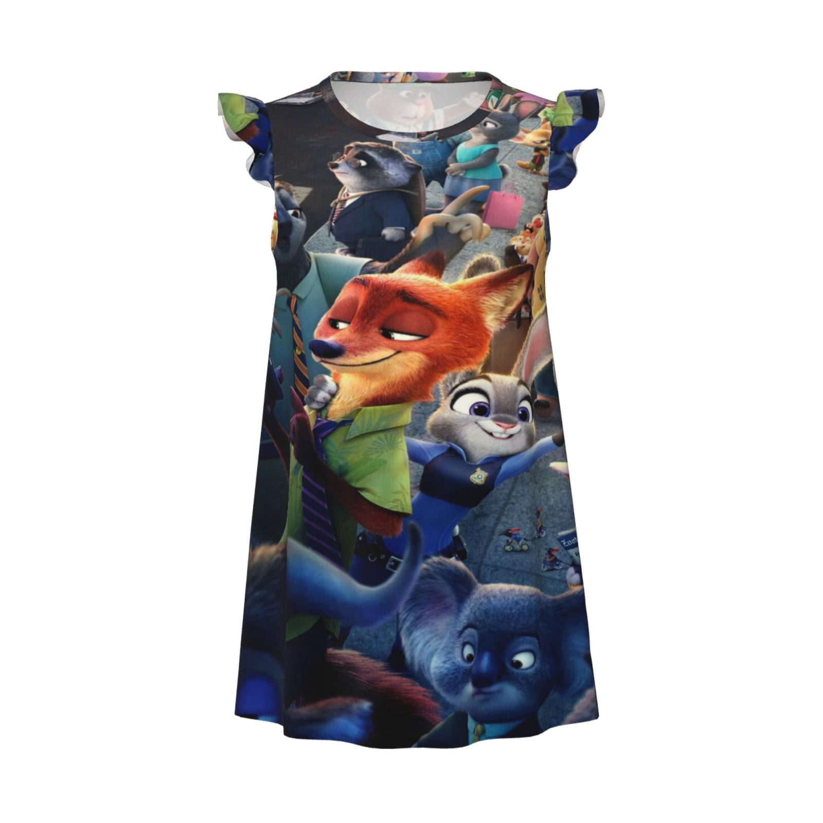 Zootopia Little Girls Nightgown Cartoon Flutter Sleeves Night Dress Pajamas Summer Casual Kids Toddler Sleepwear