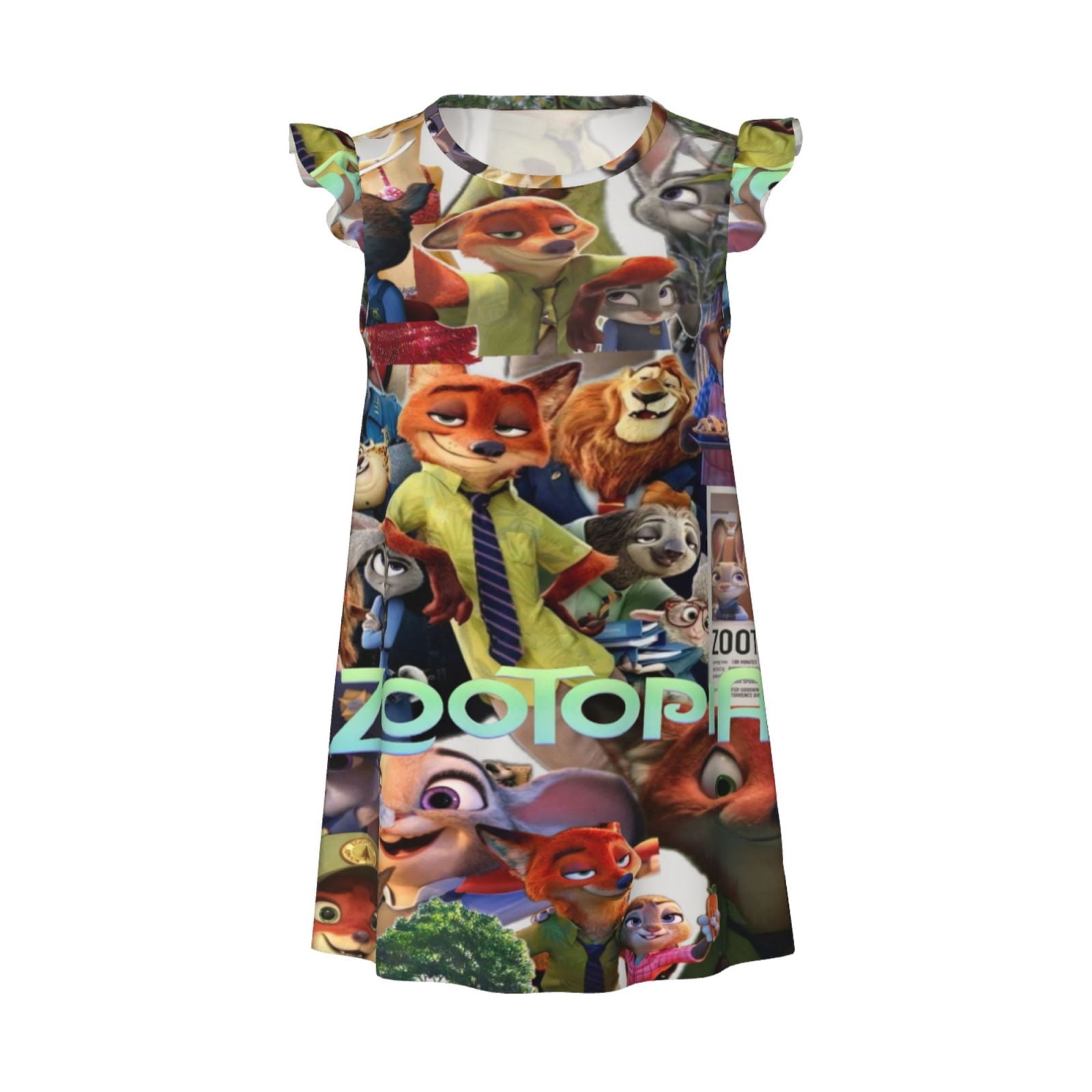 Zootopia Little Girls Nightgown Cartoon Flutter Sleeves Night Dress Pajamas Summer Casual Kids Toddler Sleepwear
