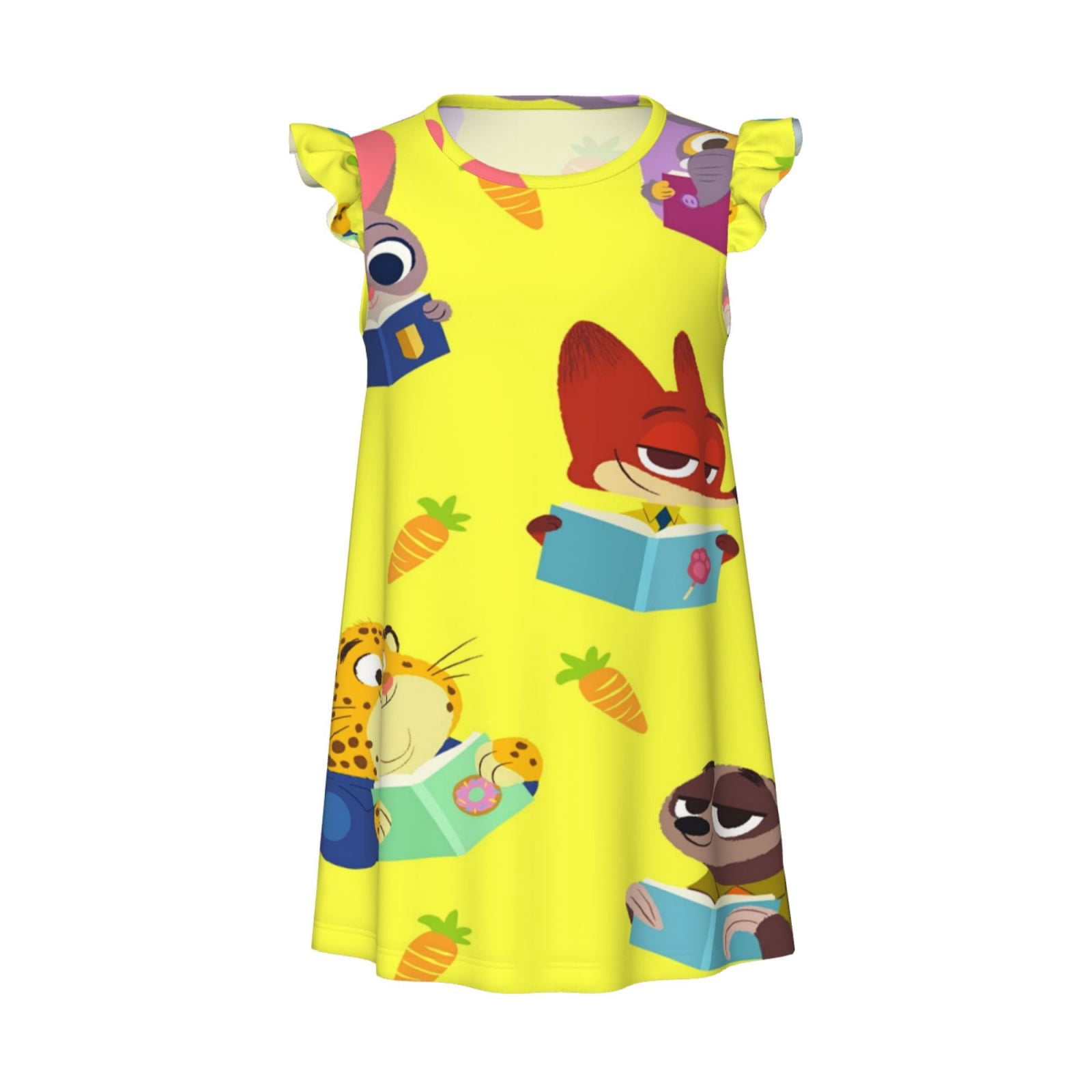 Zootopia Little Girls Nightgown Cartoon Flutter Sleeves Night Dress Pajamas Summer Casual Kids Toddler Sleepwear