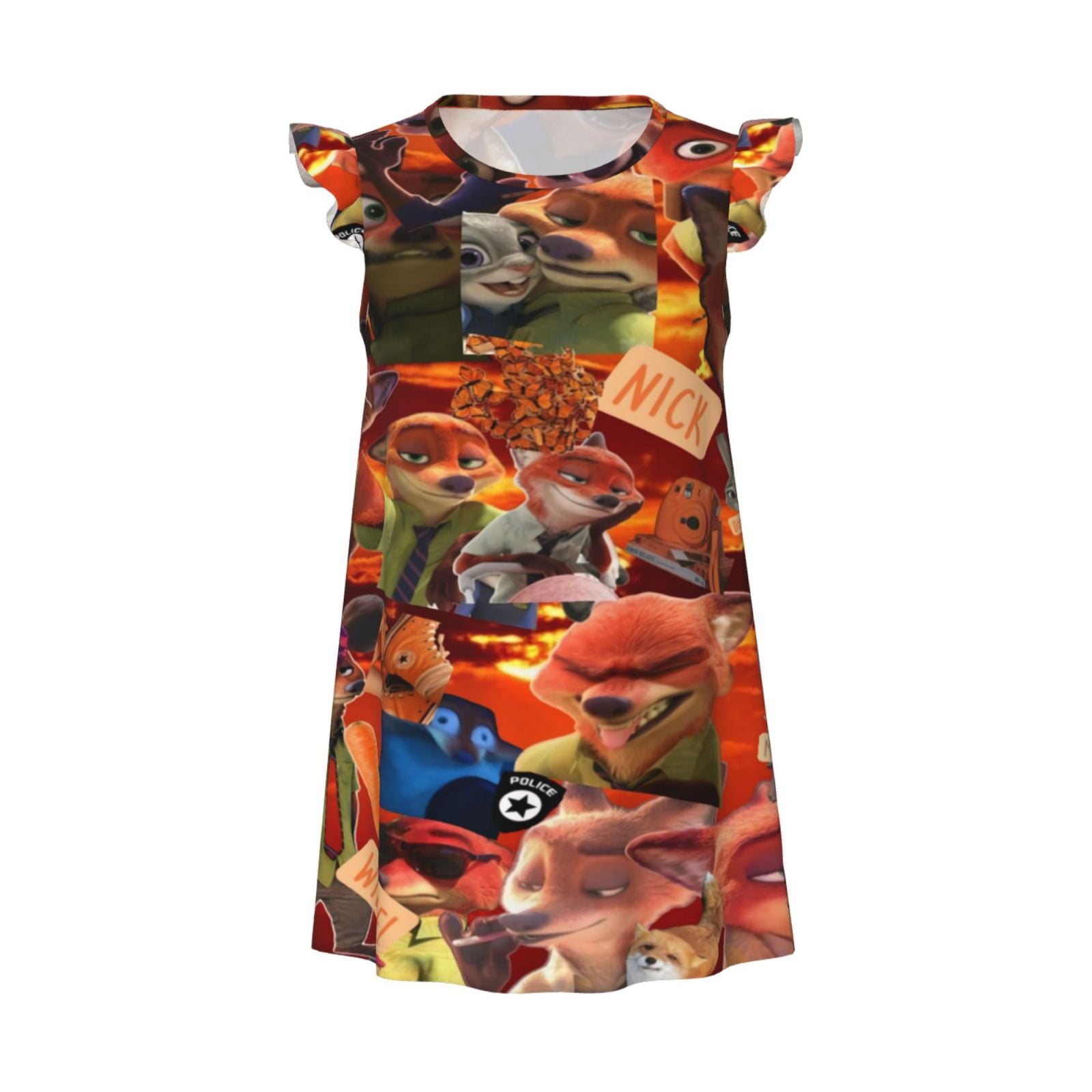 Zootopia Little Girls Nightgown Cartoon Flutter Sleeves Night Dress Pajamas Summer Casual Kids Toddler Sleepwear
