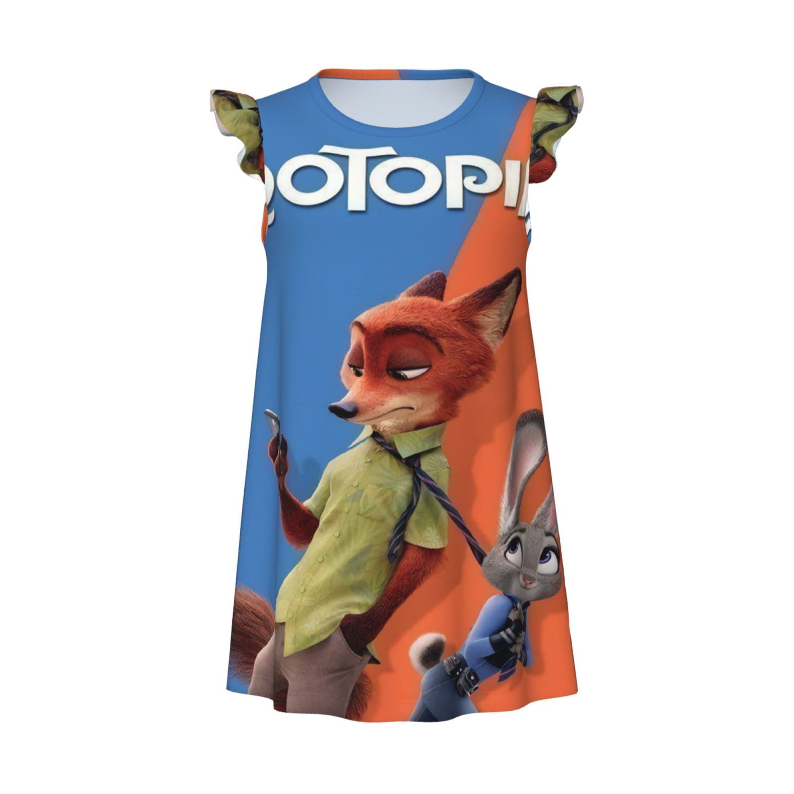 Zootopia Little Girls Nightgown Cartoon Flutter Sleeves Night Dress Pajamas Summer Casual Kids Toddler Sleepwear