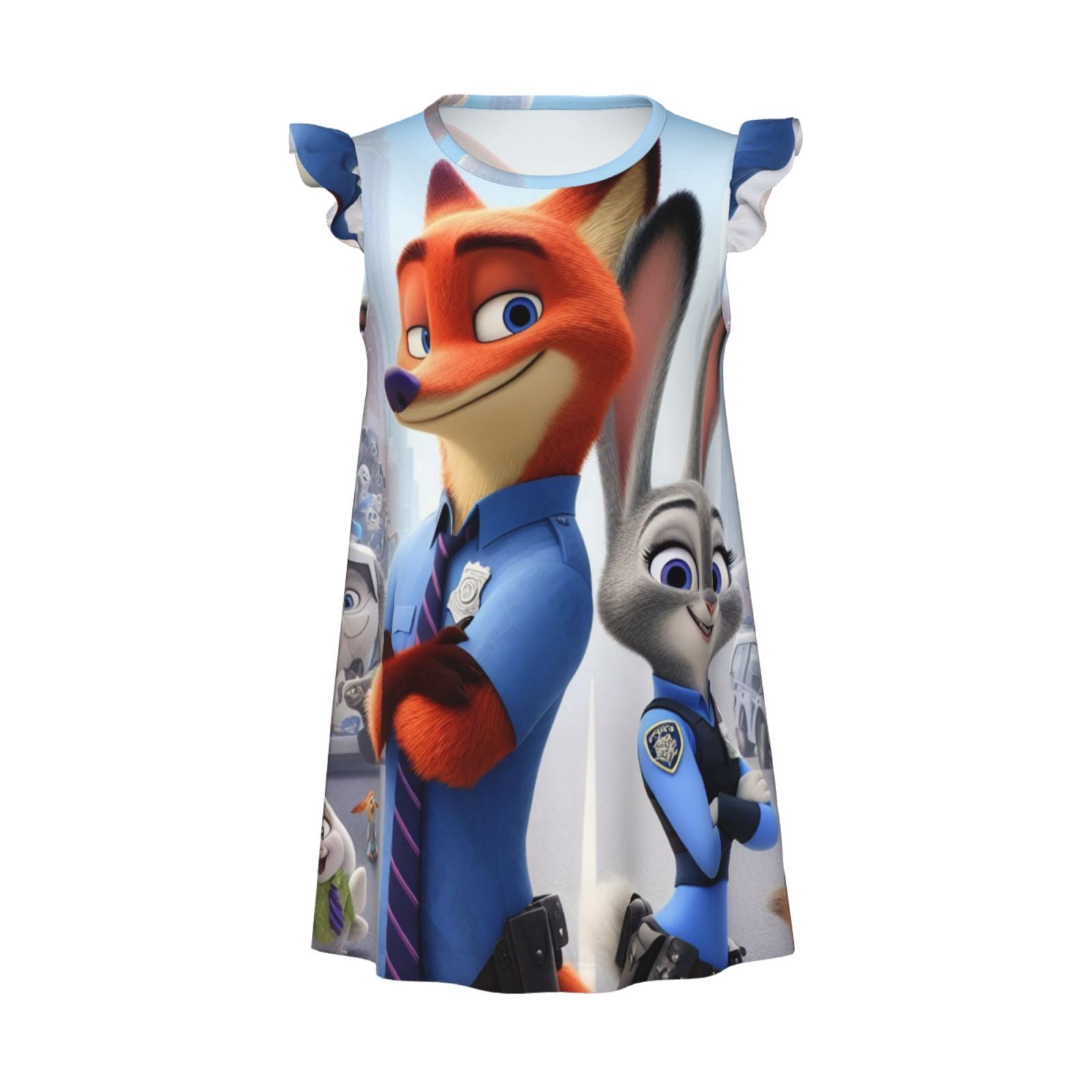 Zootopia Little Girls Nightgown Cartoon Flutter Sleeves Night Dress Pajamas Summer Casual Kids Toddler Sleepwear