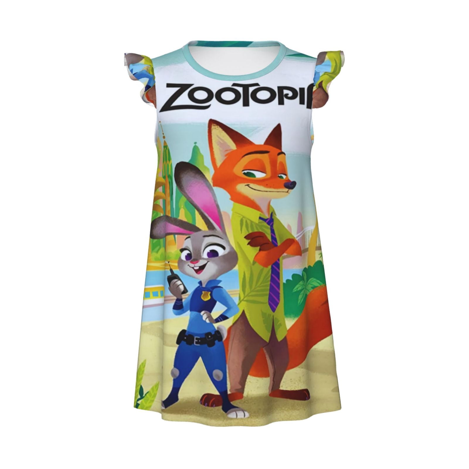 Zootopia Little Girls Nightgown Cartoon Flutter Sleeves Night Dress Pajamas Summer Casual Kids Toddler Sleepwear