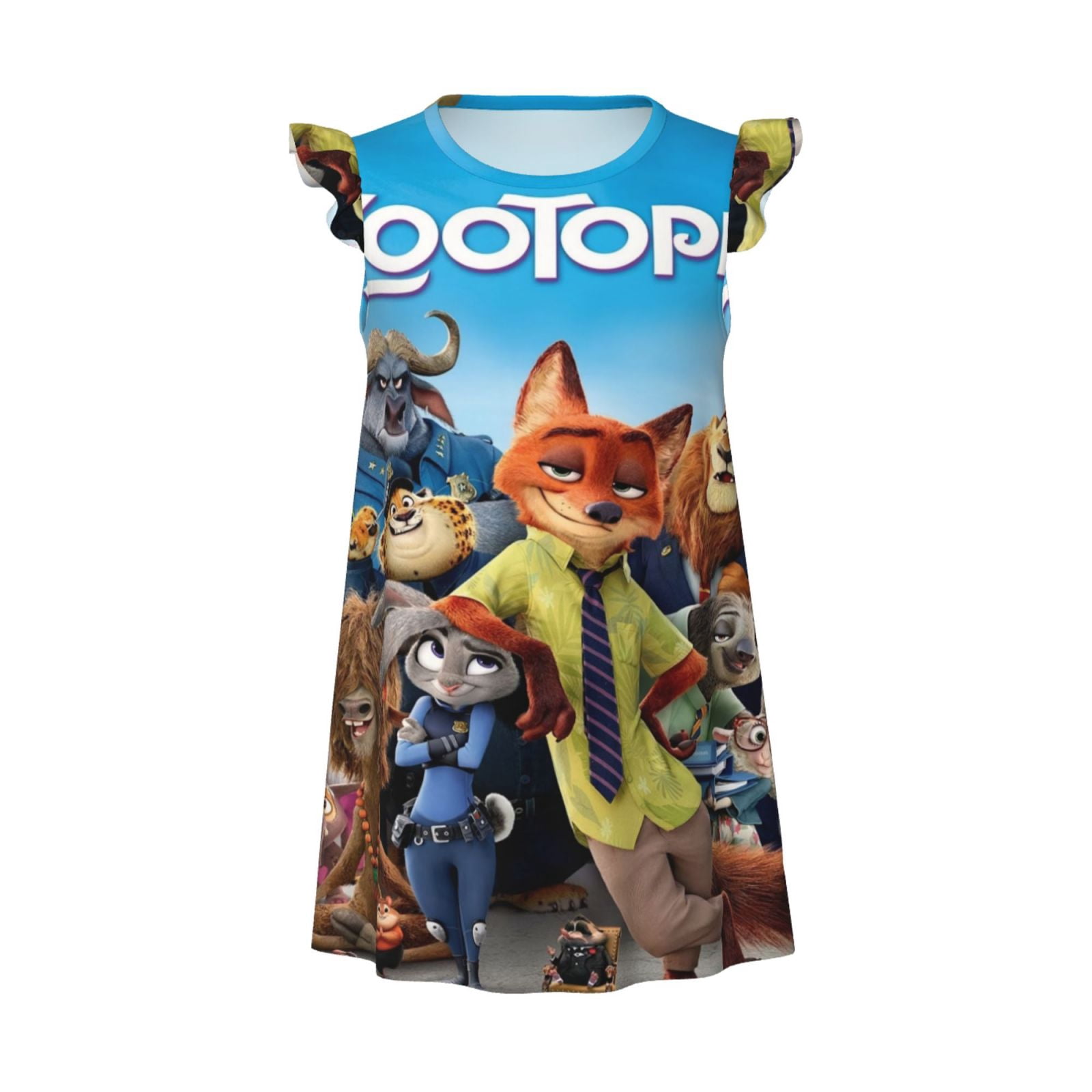 Zootopia Little Girls Nightgown Cartoon Flutter Sleeves Night Dress Pajamas Summer Casual Kids Toddler Sleepwear