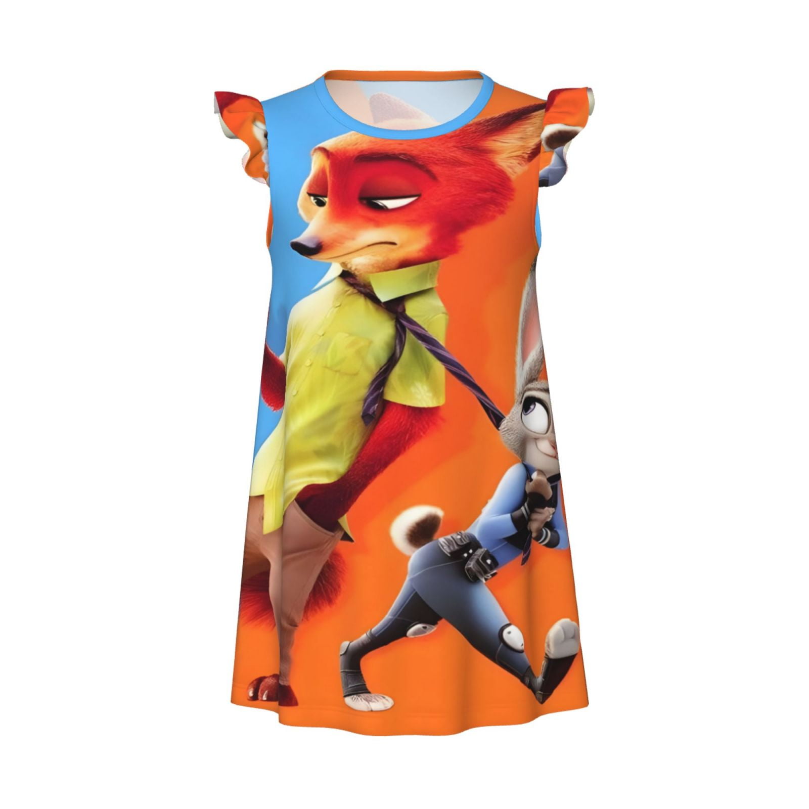 Zootopia Little Girls Nightgown Cartoon Flutter Sleeves Night Dress Pajamas Summer Casual Kids Toddler Sleepwear