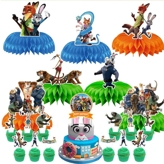 Zootopia Party Decor Supplies Honeycomb Centerpieces Table Toppers Cake Toppers Decorations for Birthday