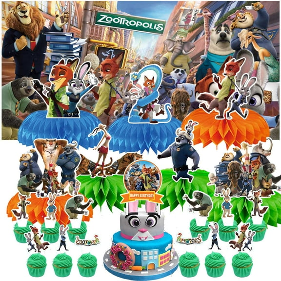 Zootopia Party Decorations Decor Supplies Honeycomb Centerpieces Table Toppers Cake Toppers for Birthday Photo Props