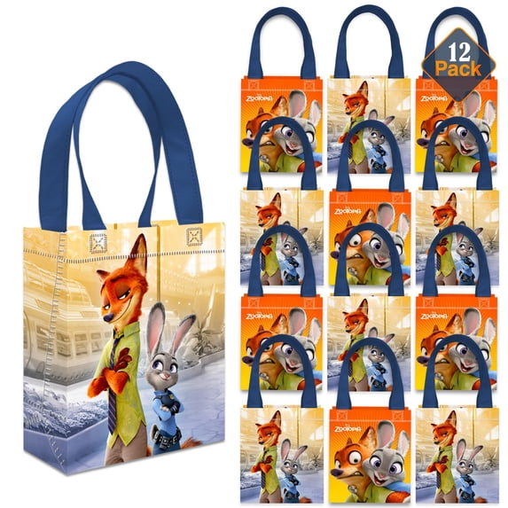 Zootopia Party Favor Bags Set – 12 Pack 8" Disney Goodie Bags for Kids Bulk Reusable Mini Totes | Disney Zootopia Birthday Party Supplies