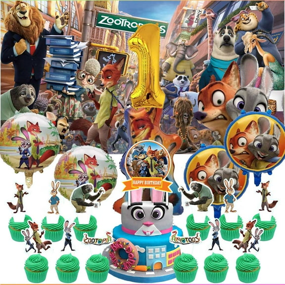 Zootopia Party Supplies Decor 1st Kit Balloons Birthday Cake Topper Banner Backdrop Decorations