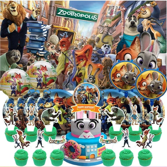 Zootopia Party Supplies Decor Tableware Backdrop Banner Cake Topper Balloons Birthday Decorations