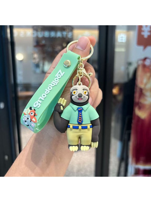 Zootopia Sloth Character Keychain with Zootropolis Inscription, Green, 1 Count