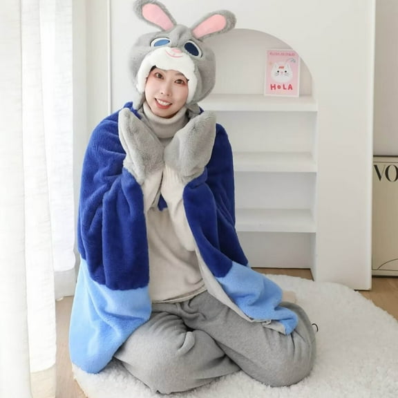 Zootopia Throw Blanket, Soft Throw Blanket, Weighted Blanket, Anime Hooded Cape Cloak Wearable Blanket Hoodie Winter Warm Shawl Mantle Flannel Pajamas, Nap Blanket, Conditioning Blanket, 61.02in