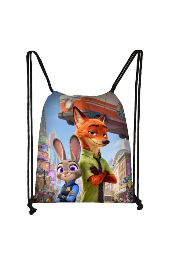 Zootopia drawstring large capacity backpack,Back-to-Back Partners cartoon anime outdoor sports and fitness bag, drawstring storage bag, unisex yoga bag