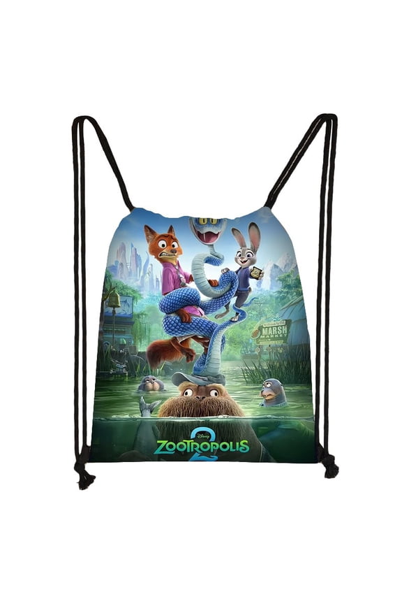 Zootopia drawstring large capacity backpack,Zootopia 2 cartoon anime outdoor sports and fitness bag, drawstring storage bag, unisex yoga bag