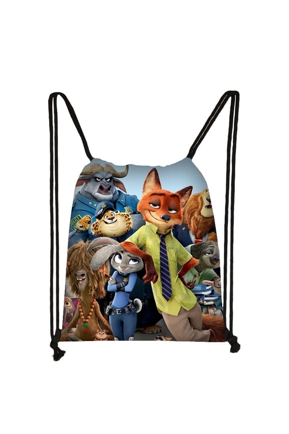 Zootopia drawstring large capacity backpack,Zootopia Family cartoon anime outdoor sports and fitness bag, drawstring storage bag, unisex yoga bag