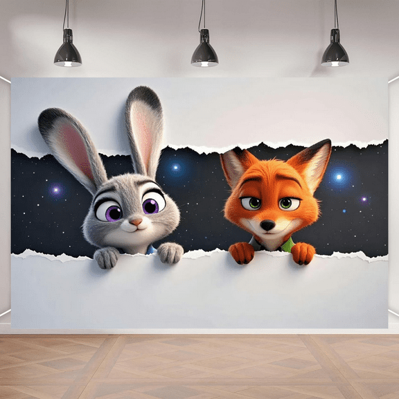 Zootopia theme party birthday background, polyester fiber fabric,suitable for party, birthday celebration and birthday party decoration 5.9x3.6ft