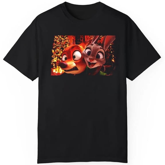 Zootopiaa Graphic T-Shirt Festive Judyy & Nickk Holiday Couple Fan Tee Winter Design Unisex Cotton T-Shirt, Size S-5XL