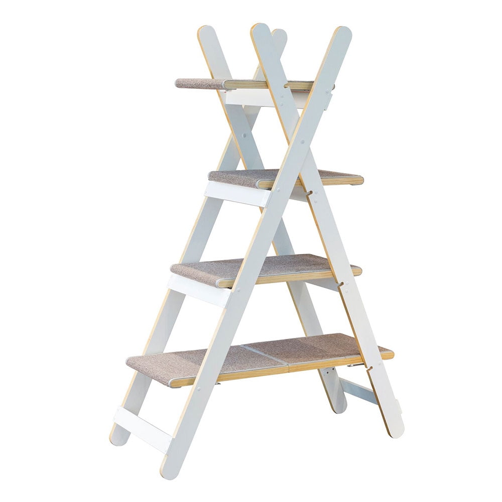 White Modern Folding 4-Tier Wooden Cat Tree