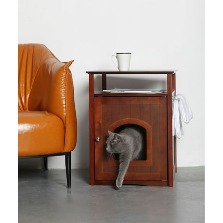 Zooville, Cat Litter Box Cover & Night Stand, Walnut, 25-in