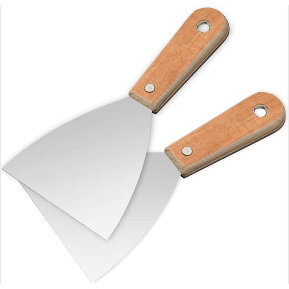 Zoowhale Stainless Steel Blade Grill Slant Edge Scraper Wooden Handle for Food Service, Cleaning Supplies, Barbecue Cooking Restaurants,Set of 2