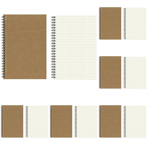 Zoowood A5 Spiral Notebook Journal 5 Pack 100GSM Thick Paper 50 Sheets per Book Brown Cover Grid Lined Blank Dot Note Pads for Work Study