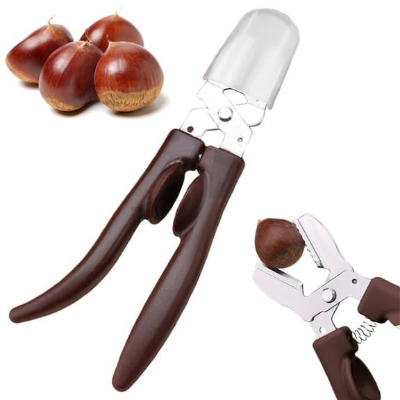 Zoowood Chestnut Opener Nut Cracker Tool Manual Stainless Steel Walnut Peeler Lever Assisted Almond Cutter for Kitchen Camping Brown
