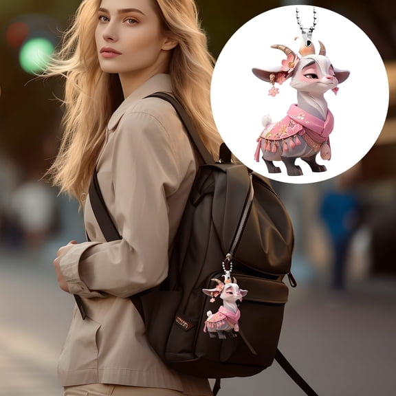 Zoowood Goat Pendant 2D Flat Acrylic Decoration Chinese Zodiac Goat Charm for Car Mirror Backpack Accessories and Lunar New Year Decor