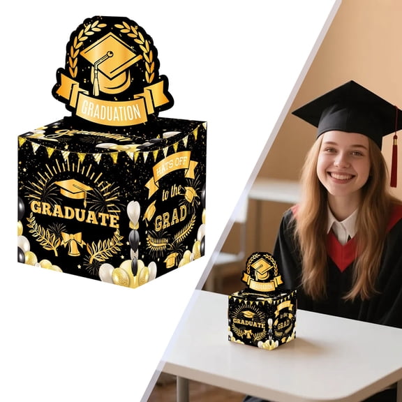 Zoowood Graduation Decorations 2026 Graduation Card Box for Graduation Party Money Pull Box with 50 Bags Gold Balloons Congrats Grad