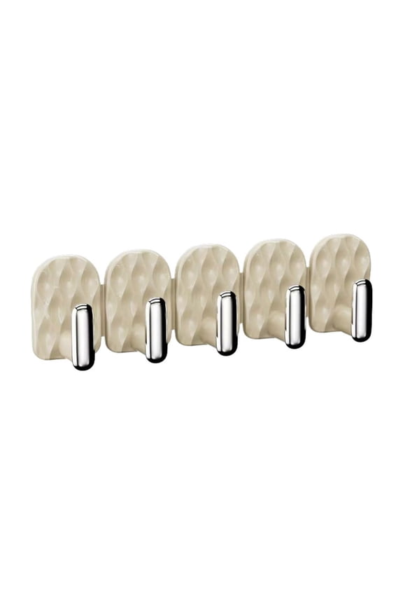 Necklace Holder Wall Mount Jewelry Organizer Adhesive Hanging Rack for Necklace Ring Earring 5 Hooks Storage Rack Creamy White