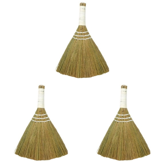 Zoowood Small Corn Broom 3 Pack Natural Vintage Style Short Straw Broom with Ergonomic Handle for Home Garage Kitchen Indoor Outdoor