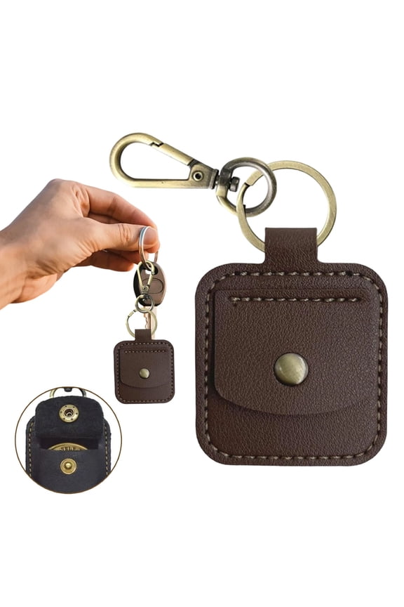 Sobriety Coin Holder Keychain Brown AA Chip Display Case Challenge Coin Holder Leather Key Ring Pouch for Recovery