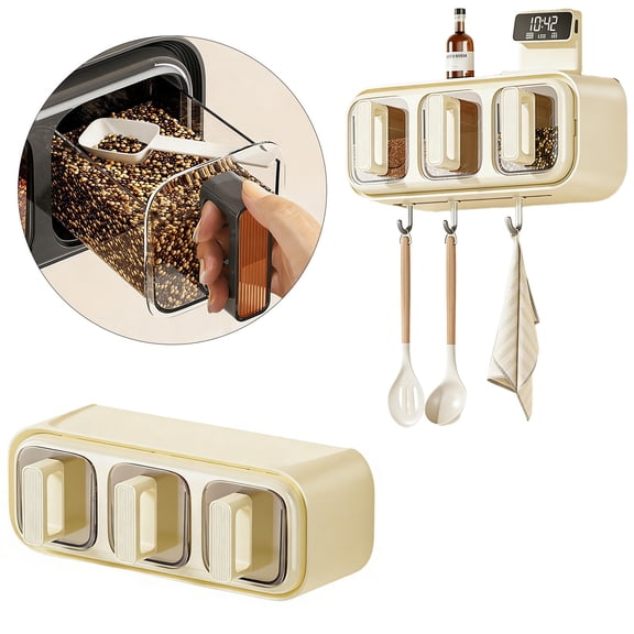 Zoowood Yellow Wall Mount Spice Rack Organizer Hanging Seasoning Box with Spoon No Drill Kitchen Condiment Storage Shelf