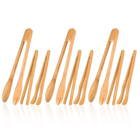 Zopeal 9 Pcs Bamboo Utensils for Cooking Wooden Toaster Tongs Long Cooking Salad Tongs for Picking up Cheese Bacon Toast Cake Fruits Bread Spaghetti for Kitchen Women Men