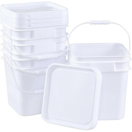 Zopnny 3 Gallon Square Food Grade Bucket Pail with Lid, Multifunctional Industrial Bucket Container for Storing Dry Food Charcoal Camping Fishing (Pack of 4)