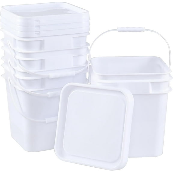 Zopnny 3 Gallon Square Food Grade Bucket Pail with Lid, Multifunctional Industrial Bucket Container for Storing Dry Food Charcoal Camping Fishing (Pack of 4)