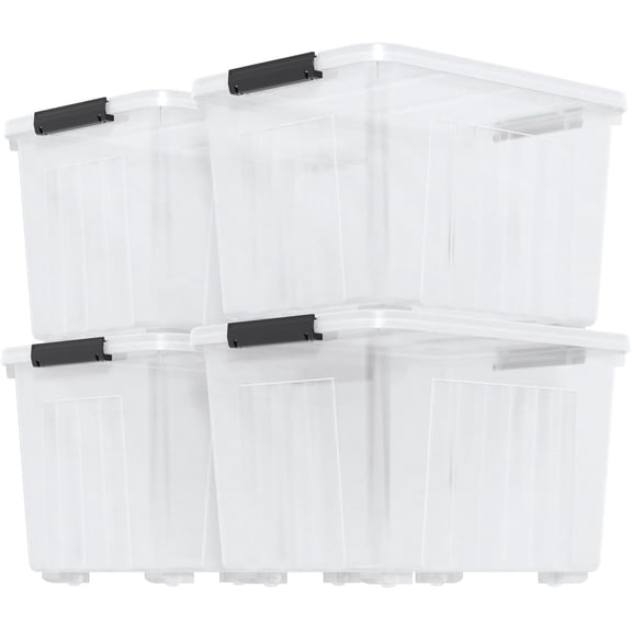 Zopnny 4-Pack Storage Box, 70 Quart Storage Container with Lids and Secure Latching Buckles, Plastic Wheeled Storage Bin Stackable and Nestable, Ideal for Home and Industrial Storage