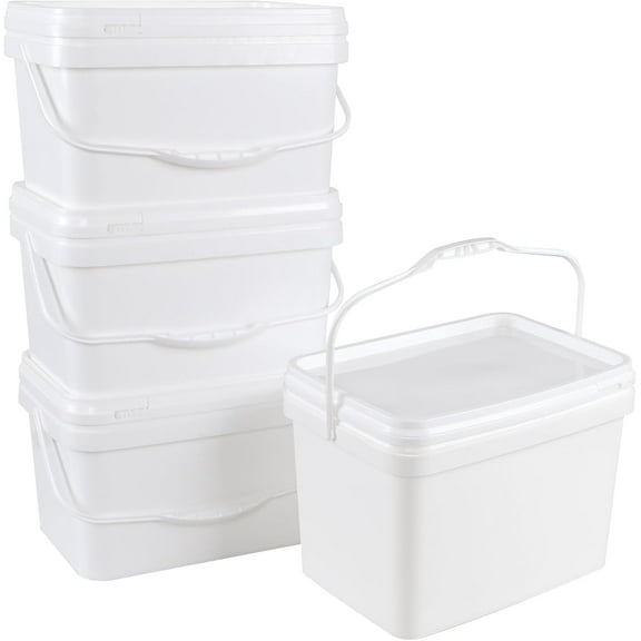 Zopnny 4 Pcs 2.6 Gallon Plastic Bucket with Lid, Food Grade Bucket 10L Utility Industrial Pail with Handle (White)