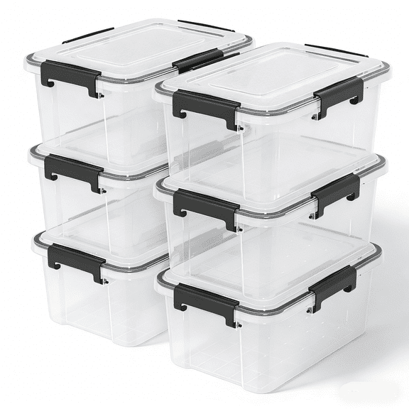 Zopnny 6-Pack 10 QT Heavy-Duty Gasket Storage Bins, Clear Stackable Containers with Airtight Seal & Latching Lid for Home, Closet, Office Organization