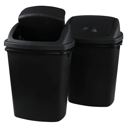 Zopnny 8 Gallon Plastic Swing Top Garag Bin, Lidded Wastebasket Trash Can for Kitchen or Workspace, Set of 4, Black