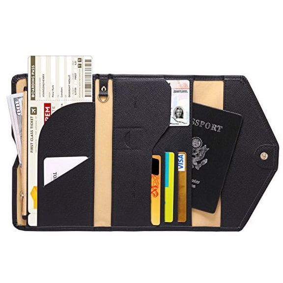 Zoppen Mulit-purpose Rfid Blocking Travel Passport Wallet (Ver.4) Tri-fold Document Organizer Holder, #1 Black