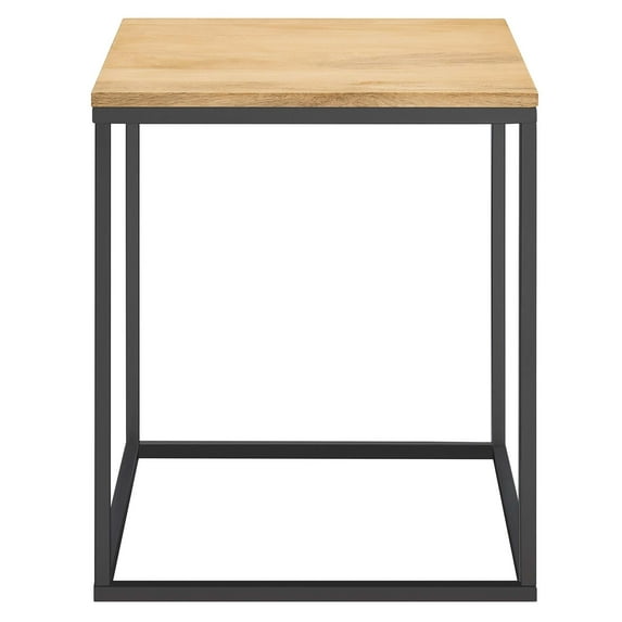 Zora Square Wood and Metal Side Table in Oak