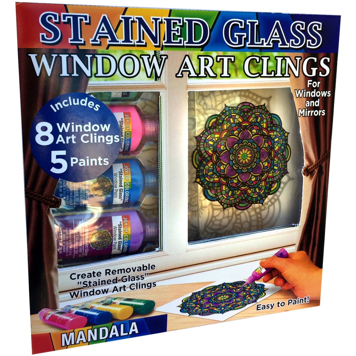 Zorbitz, Joy of Coloring Mandalas Stained Glass Window Art Clings Craft Kit 8 Piece