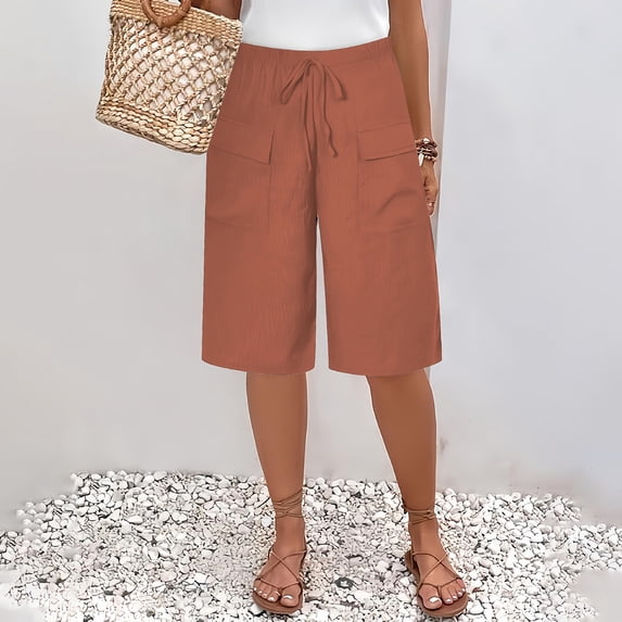 Zorckvet Beach Shorts for Women Bermuda Casual Elastic Waist with Pockets Fashion Womens Short