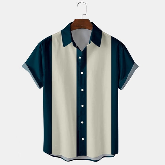 Zorckvet Bowling Shirts for Men Retro Short Sleeve Button Down Shirt Collared Casual Hawaiian Beach Shirt