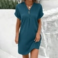 thumbnail image 1 of Zorckvet Dresses for Women V Neck Tunic Knee Length Soft Summer Short Sleeve Womens Dress Button Down, 1 of 5