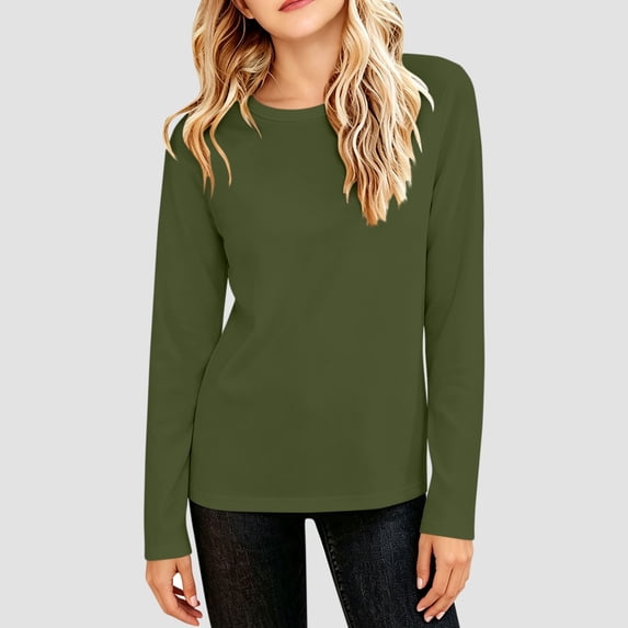 Zorckvet Girls' army green t-shirt - soft long sleeve tops for girls